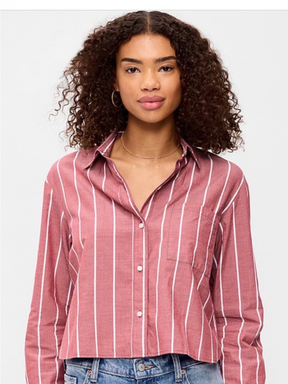 Old Navy Dusty Rose Vertical-Stripe Button-Down Shirt